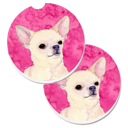 Carolines Treasures Pink Chihuahua Set of 2 Cup Holder Car Coaster SS4748-PKCARC